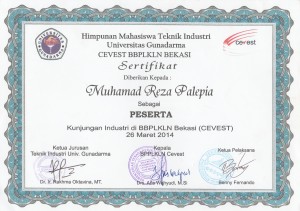 Sertifikat Kunjungan industri di BBPLKLN Bekasi
